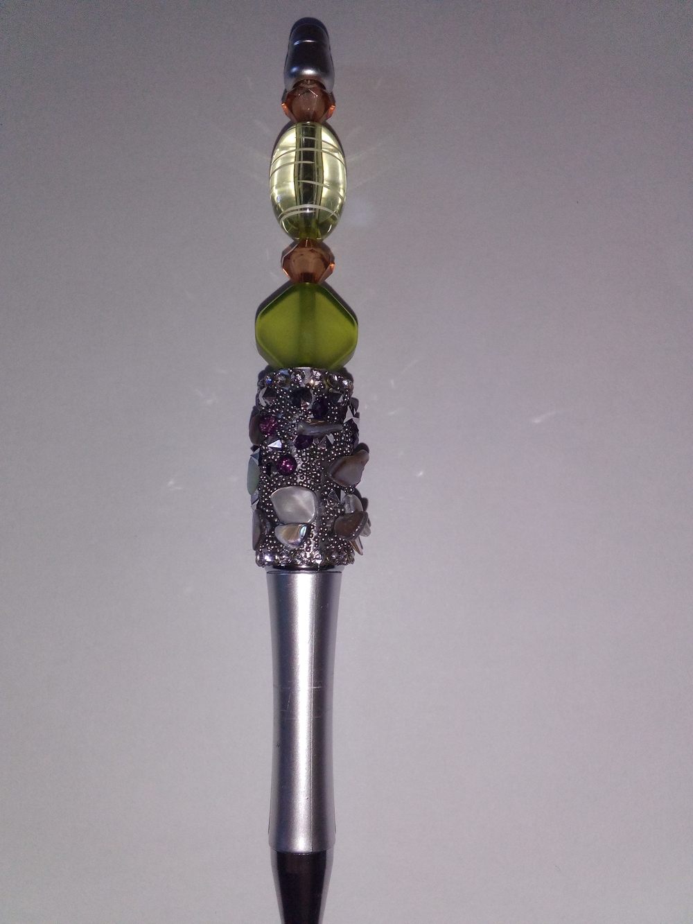 Embellished Bead Top Pen in Green and Silver